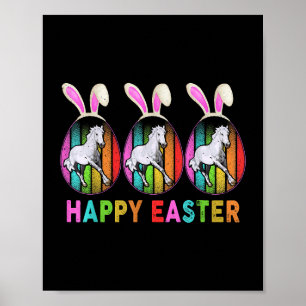 Poster Joyeux Pâques Cute Bunny Horse fermier Amoureux
