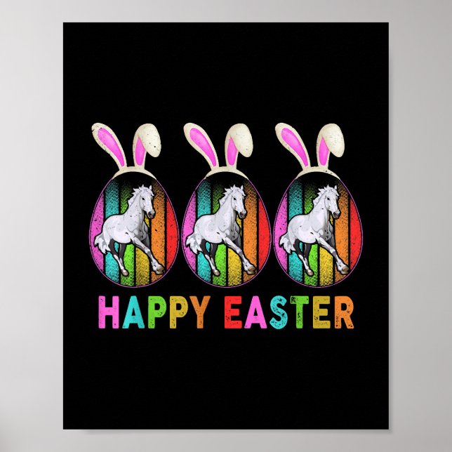 Poster Joyeux Pâques Cute Bunny Horse fermier Amoureux (Devant)
