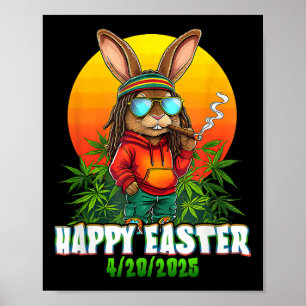 Poster Joyeux Pâques drôle Fumer lapin de Pâques drôle Ra