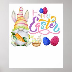 Poster joyeux pâques gnome, rétro, vintage