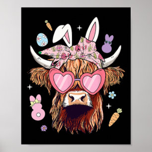 Poster Joyeux Pâques Heifer Vache Lapin Oreilles Chasse a