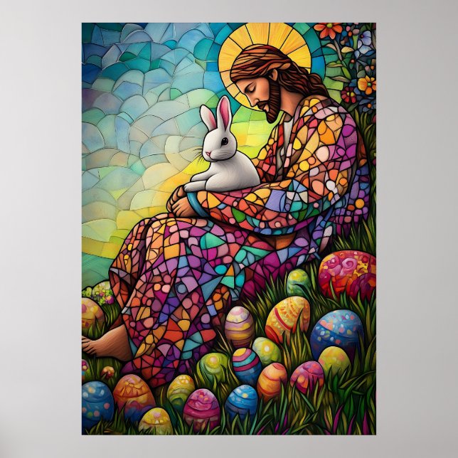Poster Joyeux Pâques Jésus en verre tendu Art (Devant)