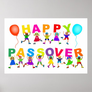 Poster Joyeux Passover mignon Cartoon Diverse Kids Texte