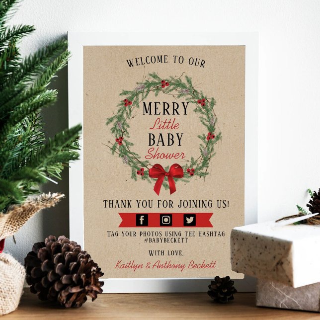 Poster Joyeux petit Baby shower de Noël Bienvenue (Créateur téléchargé)