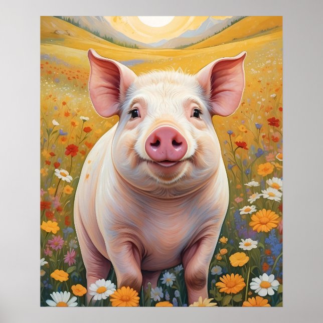 Poster Joyeux Petit Cochon Sunny Daisy Field (Devant)