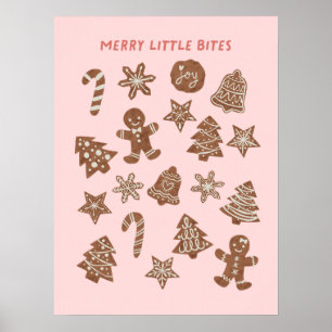 Poster Joyeux Petites Morsures Cookies de Noël Rose