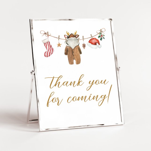 Poster Joyeux petits vêtements de Noël Merci de venir (Merry Little Clothes Baby Shower Thank you for Coming Sign)