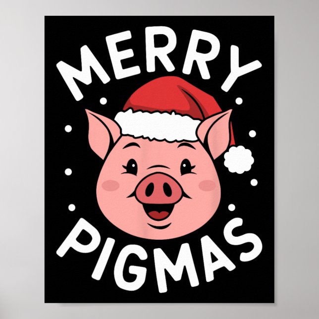 Poster Joyeux Pigmas Drôle Cochon Noël Père Noël Cochon N (Devant)