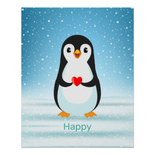 Poster Joyeux pingouin tenant un coeur