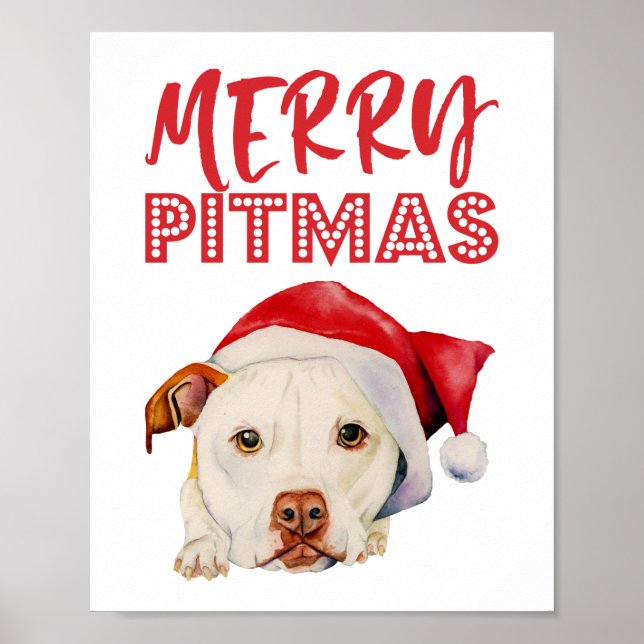 Poster Joyeux Pitmas | Jote Père Noël Pitbull Dog Christm (Devant)