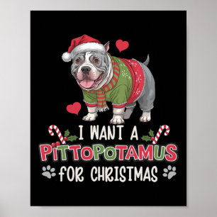 Poster Joyeux Pitmas Pitbull Chien J'Aime Mon Pittopotamu