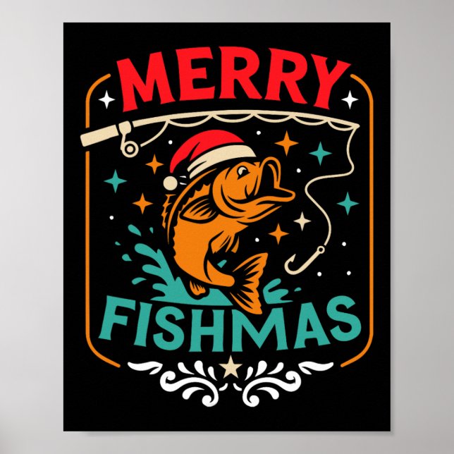 Poster Joyeux Poissons B Poisson Noël Doux moche Noël (Devant)