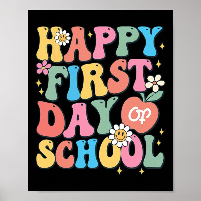 Poster Joyeux premier jour de l'école enseignant garçons  (Devant)