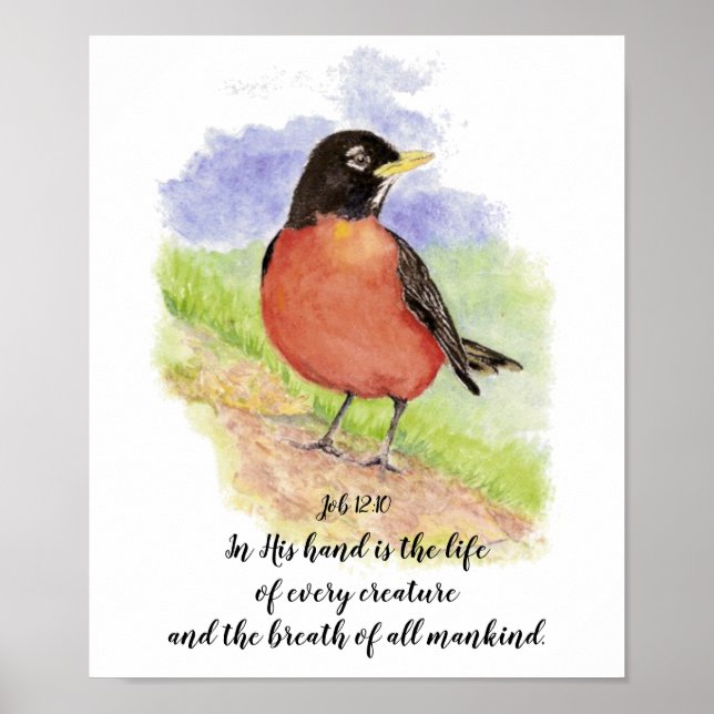 Poster Joyeux Robin Américain Aquarelle Bible Écriture (Devant)
