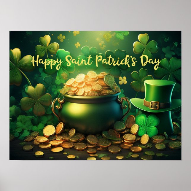 Poster Joyeux Saint Patrick's Day Pot of Gold Coins (Devant)