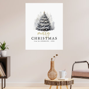 Poster Joyeux sapin de Noël noir & blanc moderne