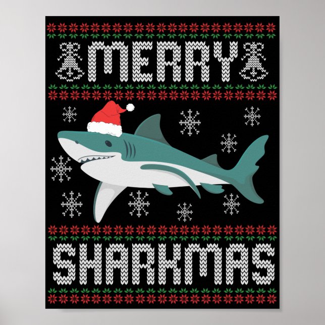 Poster Joyeux Sharkmas Funny Christmas Shark laide (Devant)