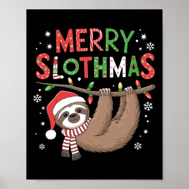 Poster Joyeux Slothmas Santa Hat Pyjamas Filles d'Amoureu (Devant)