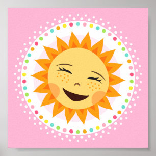 Poster Joyeux soleil avec pois coloré pois mur art