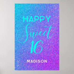 Poster Joyeux Sweet 16 Anniversaire Turquoise violet Pers