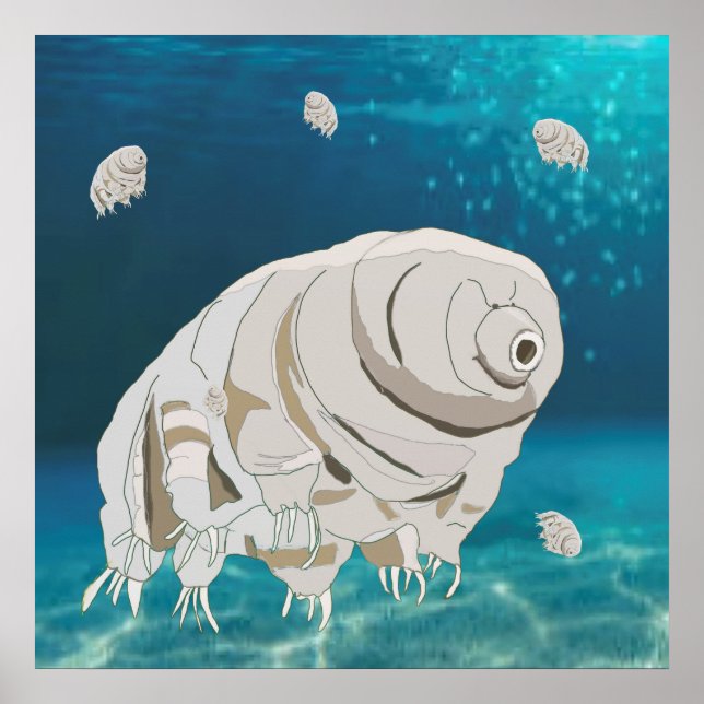 Poster Joyeux Tardigrade flottant sous l'eau (Devant)