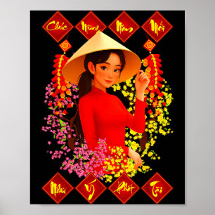 Poster Joyeux Tet Binh Ngo 2026 Fille Vietnamienne Gir