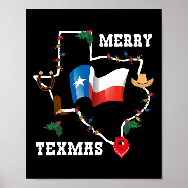 Poster Joyeux Texmas Texas Drapeau Noël Noël Famille Holi (Devant)