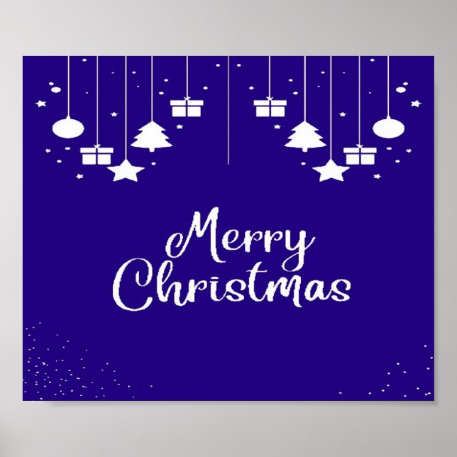 Poster Joyeux texte de Noël avec cadeaux en bleu (Devant)