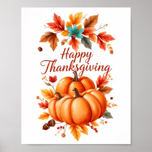Poster Joyeux Thanksgiving – Citrouilles d'automne et feu