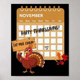 Poster Joyeux Thanksgiving Day de la dinde Calendrier Drô