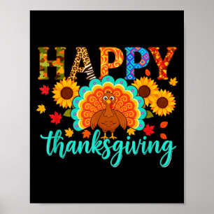 Poster Joyeux Thanksgiving Dinde &amp; Tournesol, Thanksg