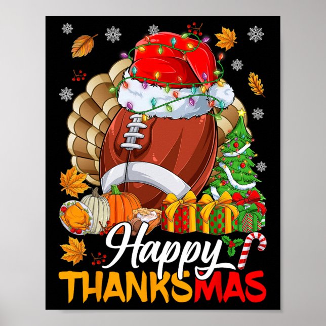 Poster Joyeux Thanksmas Football Santa Hat Thanksgiving C (Devant)