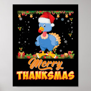Poster Joyeux Thanksmas Turquie Père Noël Elf Thanksgivin
