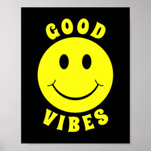 Poster Joyeux visage jaune Good Vibes noir