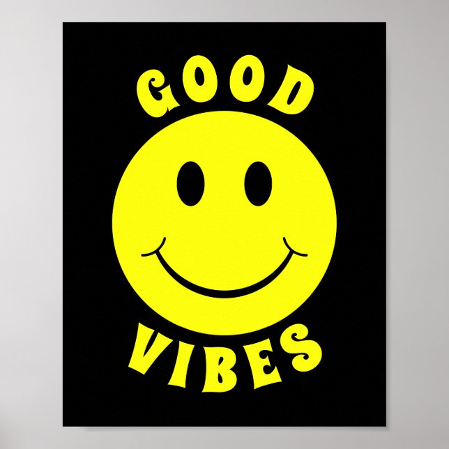 Poster Joyeux visage jaune Good Vibes noir (Devant)