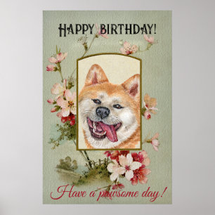 Poster Joyeux voeux d'anniversaire Akita inu