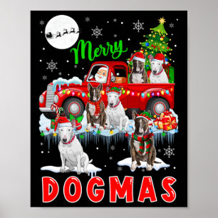Poster Joyeux Xmas Chien Père Noël Transportant Des Taure