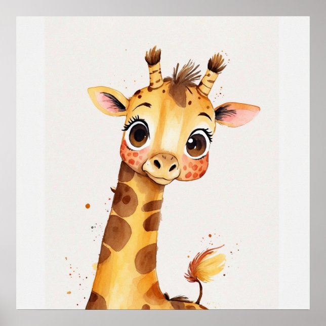 Poster Joyful Giraffe Nursery aquarelle peinture (Devant)