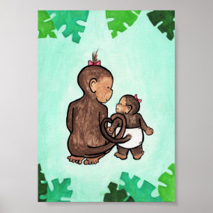 Poster Joyful Jungle Monkeys Art Print Monkey Sisters