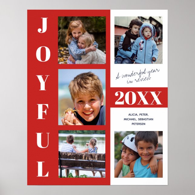 Poster JOYFUL Red Année en revue 5 Photo Collage Famille (Devant)
