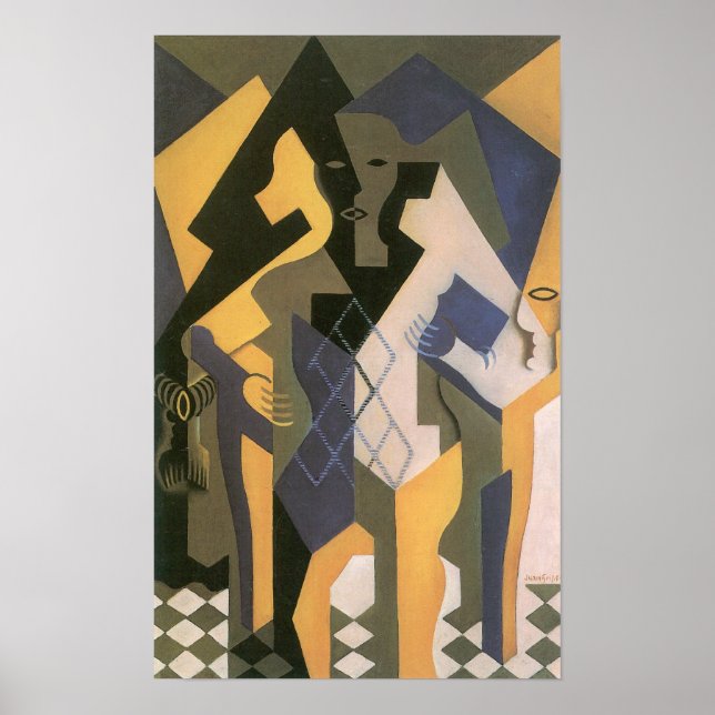Poster Juan Gris - Arlequin avec table (Devant)