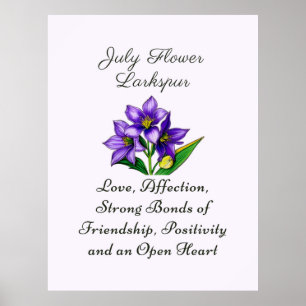 Poster Juillet Mois de naissance Fleur Larkspur Floral Ar