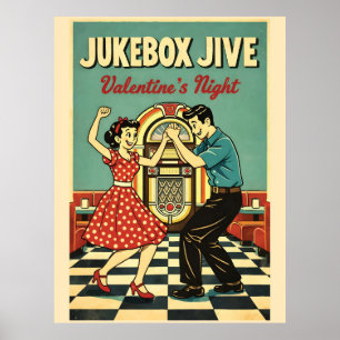 Poster Jukebox Jive Nuit de la Saint-Valentin Danse Rétro