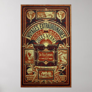 Poster Jules Verne Ancien Livre Couverture