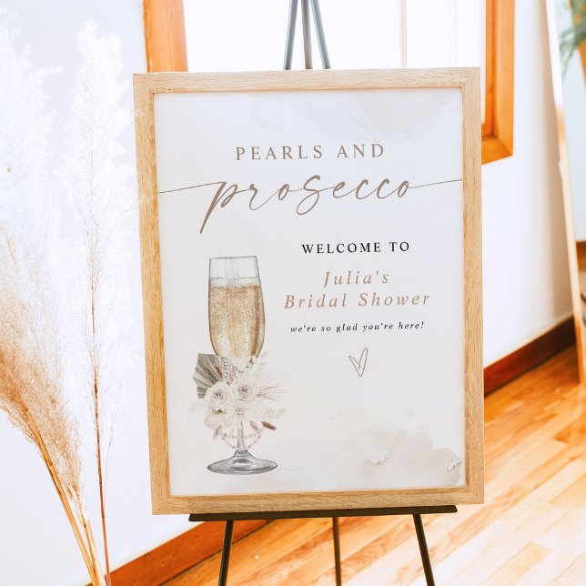 Poster JULIA Boho Floral Pearls & Prosecco Fête des marié (Créateur téléchargé)