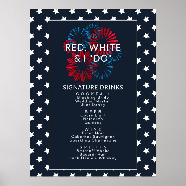 Poster July 4th Red White & I Do Couples Shower Bar Sign (Devant)