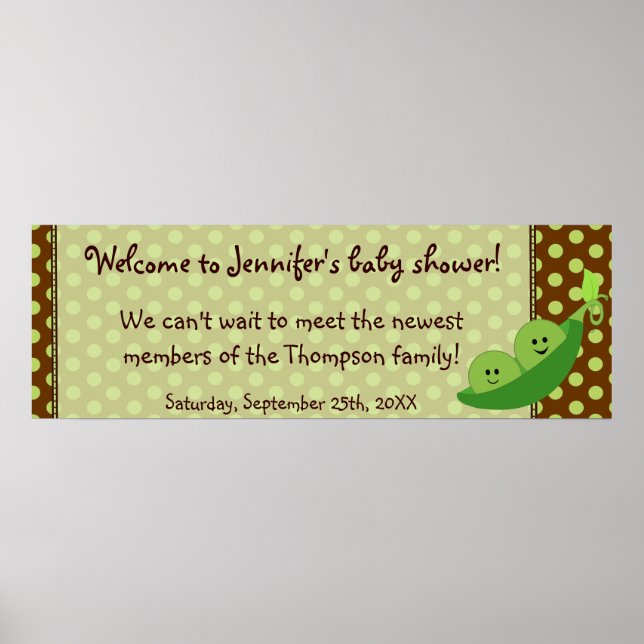 Poster Jumeaux de pois dans une bannière de Baby shower d (Devant)