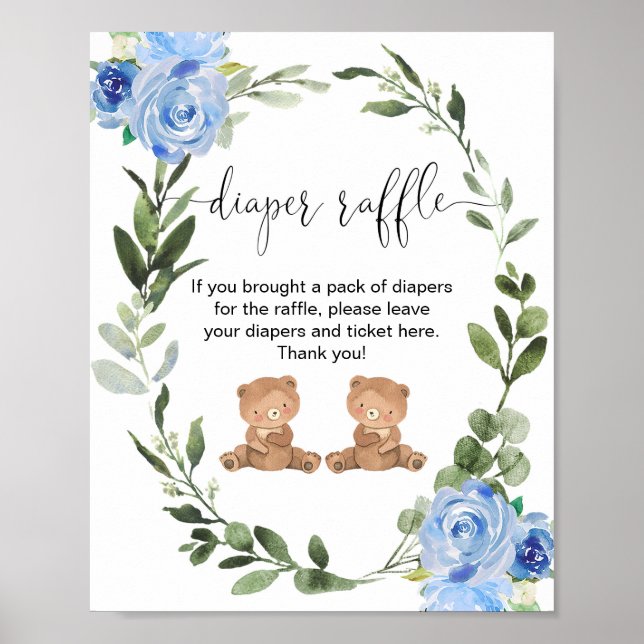 Poster Jumeaux en peluche ours diaper signe de tombola (Devant)