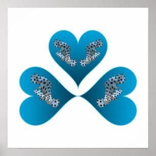 Poster Jumeaux Groupeurs - Illustration Trois Cœurs Bleus