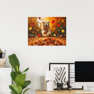 Poster Jumelage Golden Retriever Dans Pile Feuille